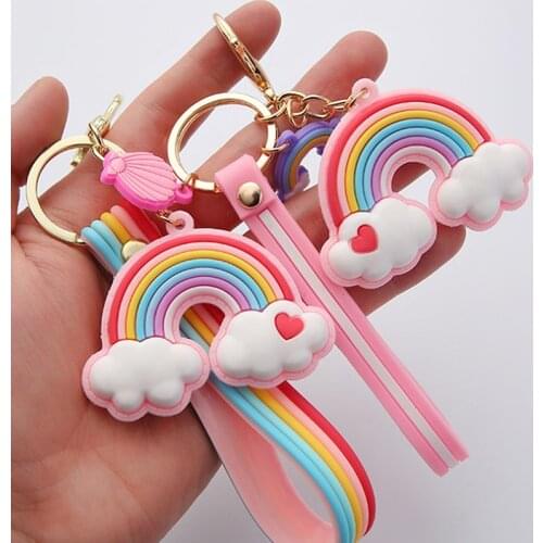 Cute Rainbow Cartoon Fairy Figure Doll Key Chain for Woman Bag Childrens Book Backpack Keychain Charm Jewelry Wholesale