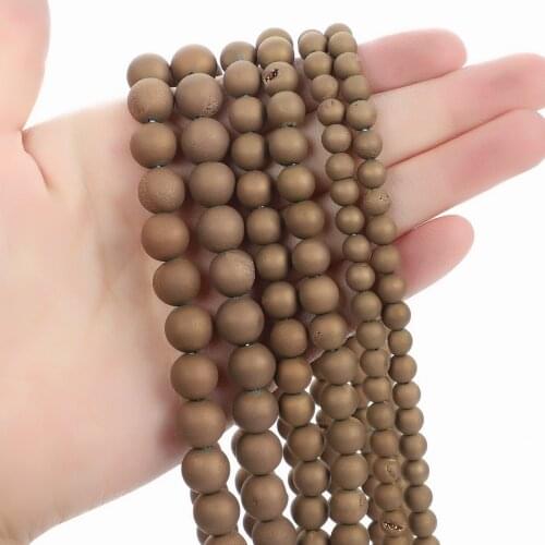 Natural Stone Beads Plated Brown Smile Agate Charm Round Loose Beads For Jewelry Making Needlework Bracelet Diy Strand 4-12MM