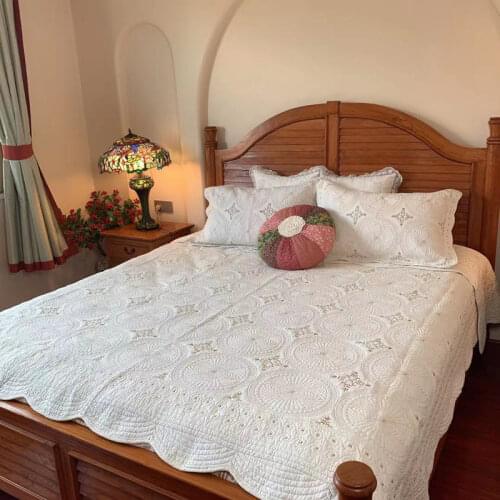 CHAUSUB Bedspread on the Bed Quilt Set 3pcs Vintage Coverlets Cotton Embroidered Bed Cover Queen Size Summer Blanket for Bed