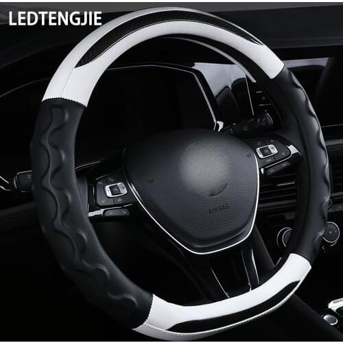 LEDTENGJIE Car Steering Wheel Cover Carbon Fiber Car Accessories Breathable Silicone Non-slip Sweat-absorbent Fashion Interior