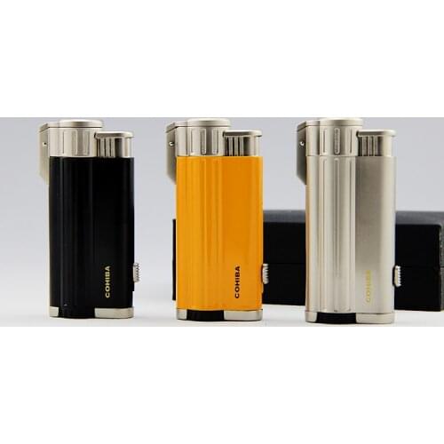 COHIBA Cigar Lighter Cigarette Lighter With three Torch Jet Flame and Cigar Punch Best Butane Gas Lighter