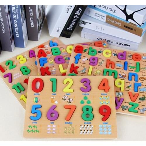 Children Early Education Wooden Puzzle Hand Grasping Number Alphabet Board Toy deep thought and hand-eye coordination toys gifts
