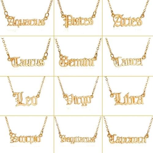 Hot Sale Jewelry Personality Creative Twelve Constellation Necklace Retro English Alphabet Pendant Clavicle Chain Gift