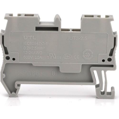 JUT3-2.5 Grey Spring Din Rail terminal block 31A/800V