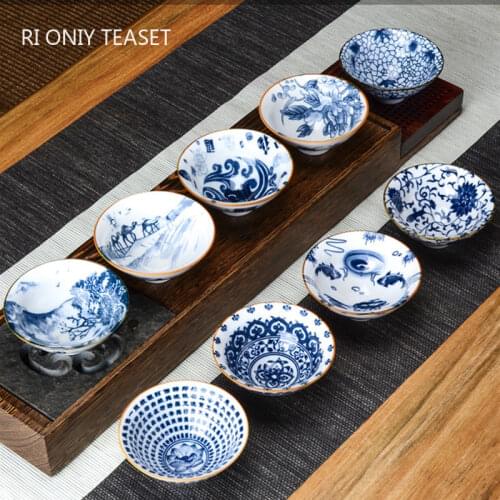 1 PCS Chinese Blue and White Porcelain Teacup Travel Ceramic Tea Bowl Anti Scaling Hand-Painted Cone Cup Meditation Cups Tea set