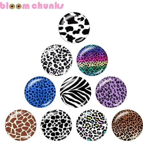 Cow leopard tiger snake pattern 10pcs mixed 12mm/18mm/20mm/25mm Round glass cabochon jewelry flat back Making findings A4348