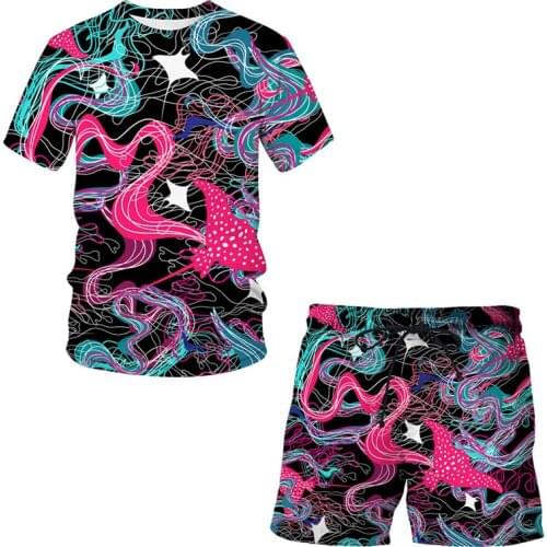 Summer Abstract 3D Animal Short-sleeved Suit Man / Woman Casual Clothes T-shirt + shorts 2-piece suit Streetwear Men clothing