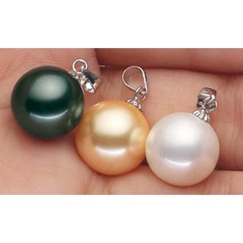 Beautiful 3PC 14 MM WHITE BLACK YELLOW SHELL PEARL PENDANT NECKLACE AAA