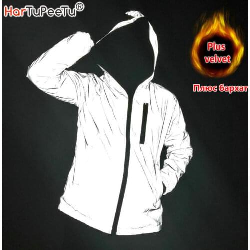 Winter Thicken Reflective Light Men Jacket Women Plus Velvet Jackets Girls Hip Hop Streetwear Skateboard Waterproof Coat Outwear
