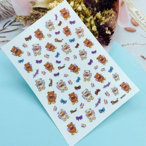 DIY Japanese Style Fashion Hot Selling Thin Light Traceless Nail Stickers New Design Bowknot Bears Dry Nail Decals Nail Art