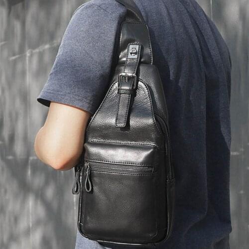 Luufan Casual Cow Leather Chest Bags For Men iPad Mini Genuine Leather Shoulder Bags Male Anti Theft Travel Chest Pack Biker bag