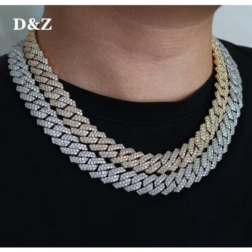 D&Z New 14mm Cuban Link Chain Iced Out Cubic Zirconia Stones Necklace Hip Hop Men Fashion Jewelry CZ Stones Hip Hop Rapper