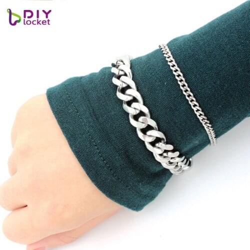 Diylocket Mens Bracelet Stainless Steel Bracelet for Men Handcuff Bracelet Curb Cuban Jewelry Accessories