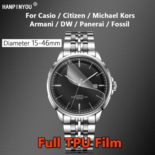 Full Cover Round Watch Soft TPU Hydrogel Film Screen Protector For Casio Fossil Citizen Armani DW Diameter 34-46mm -Not Glass