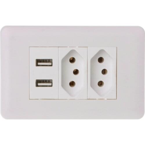 Wall Power Brazil Socket 15A Brasil Standard Double Soquete 5V 2.1A Dual USB Wall Charger Port AC 110-250V