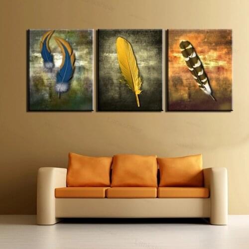 Wall Pictures 3pcs Colourful Feathers Wall Painting Print On Canvas For Home Decor Posters and Paints Pictures Art No Framed