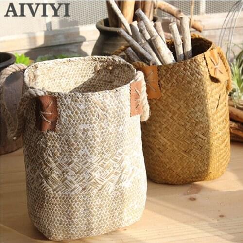 Natural Rattan Flowers vase Desktop storage basket jardiniere Wedding Decorative Flowers pot Home Party Decoration Accessories