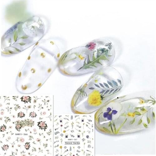 Newest Hanyi-366 367 flower design 3D nail art sticker decal stamping back gule DIY nail decoration tools