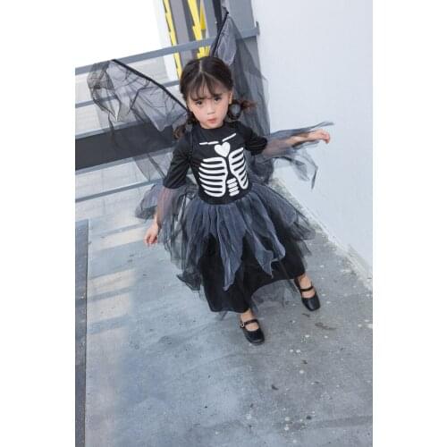Halloween children skeleton dress Dark Angel Costume witch dress vampire ghost dress Horror costumes Ghost clothing girlcosplay