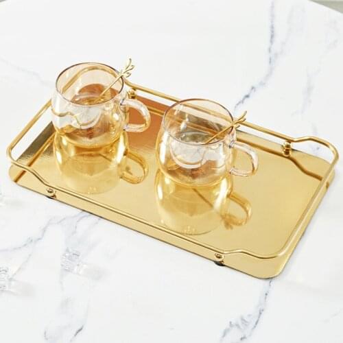 Luxury Art Metal Tray Decoration Modern Home Living Room Teacup Food Jewelry Rack Jewelry Cosmetic Display Tray Home Decoration