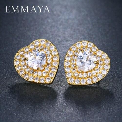 EMMAYA Gold Color Heart Earrings Women Paved CZ Crystal Stud Earrings for Wedding Party Heart Cubic Zirconia Ear Stud