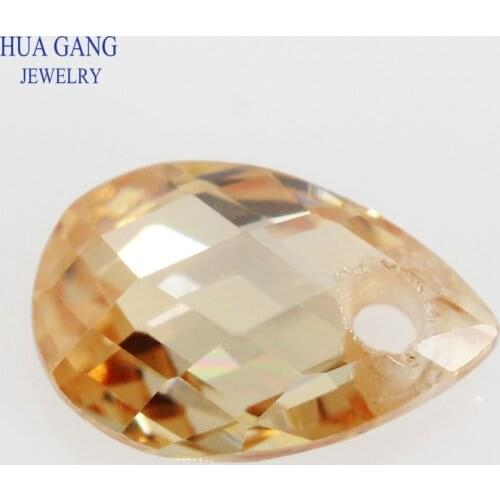 Champagne Loose CZ Stone With Hole Pear Shape Double CheckerBoard Synthetic Gems Cubic Zirconia For Jewelry 4x6~13x18mm