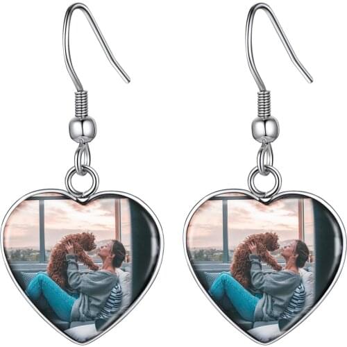 Starlord Stainless Steel Heart Jewelry Personalized Photo Custom Text Dangle Drop Earrings For Girls Women Lover Gift PSE5029