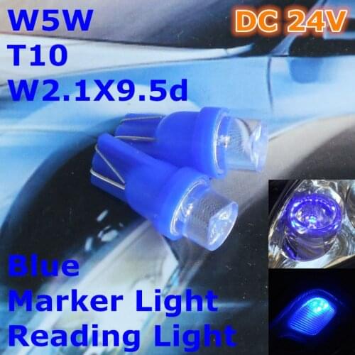 24V LED Blue Color Car Bulb Lamp T10(10mm Flood Lamp)W5W W2.1X9.5d for Door Trunk Boot Licence Reading Light