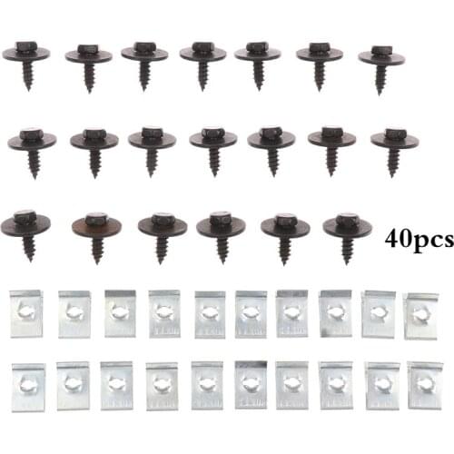 40x Chassis Engine Guard Metal Nut Screw Washers U-shape U-Nuts Clip Car Fender Bumper Cross Head Screws For BMW E46 E92 E90 F10