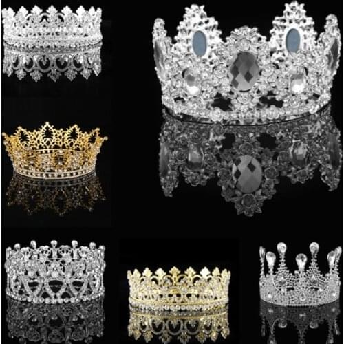 Vintage Baroque Queen King Bride Tiara Crown For Women Headdress Prom Bridal Wedding Tiaras and Crowns Hair Jewelry Accessories