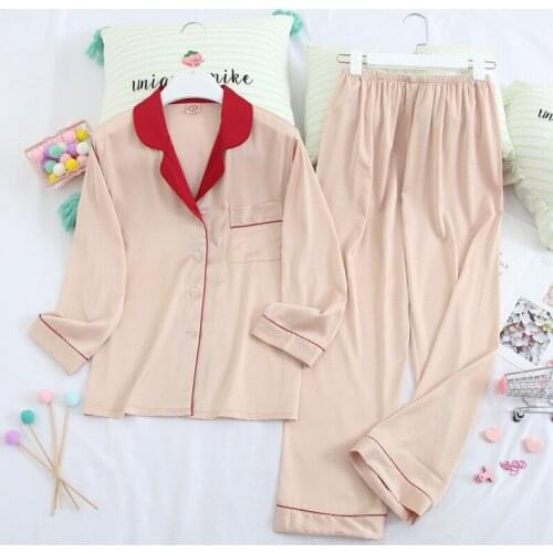 High grade new silk sleepwear women pajamas set long sleeve trousers two piece home suit casual loose satin nightwear pijamas