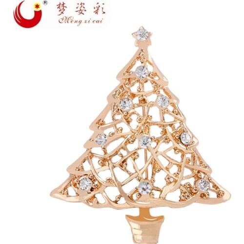 New Fashion Gold Cute Christmas Tree Hellow Brooch Pin For Women Crystal Rhinestone Star Broches Mujer para ropa Party Jewelry