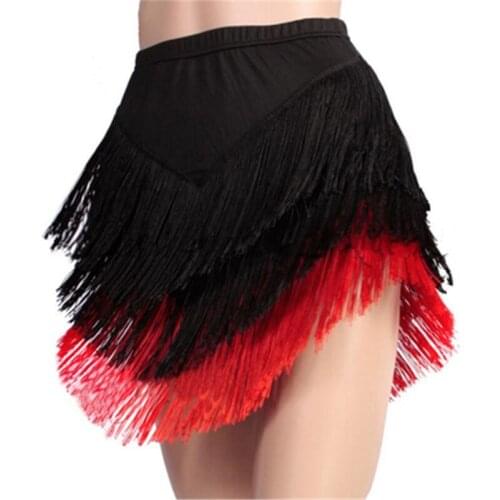 Plus Size 5XL Womens Latin Dance Skirt Latin Fringed Tassels Skirt Irregular V-Shape Dance Wear Red Blue Green Black White