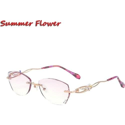 Chashma Designer Eyeglasses Diamond Lady Rimless Titanium Glasses Frame Transparent Stone Lenses Female Prescription Spectacles