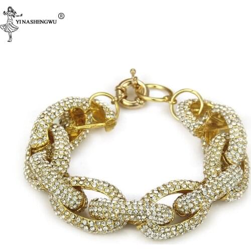 Hip Hop Iced Out AAA CZ Twisted Oval Cuban Link Chain Bracelet Big Clasp Gold Silver Color Zircon Bracelets Jewelry For Female