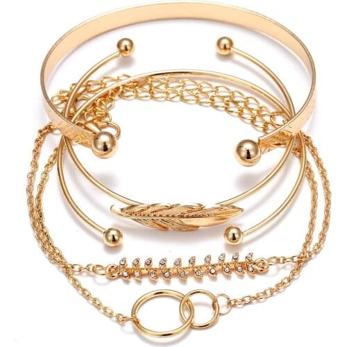 Yayi jewelry Punk Gold Color Charm Chain For Women Pearl Coin Butterfly Alloy Bangle Bracelets Fashion Bohemian Jewelry Set Gift