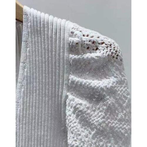 2021 V-neck Hollow Puff Sleeve Solid Color V-neck Slim Knit Top Womens Clothing