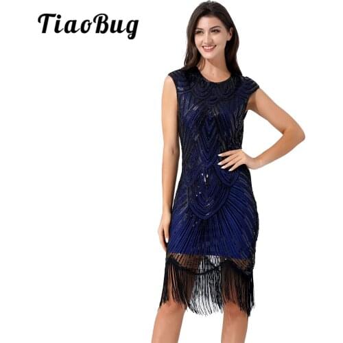 Womens Vintage Evening Dress Elegant Sequin Embellished Flapper Dress Women 1920s Retro Cocktail Party Dress Evening Prom Gown