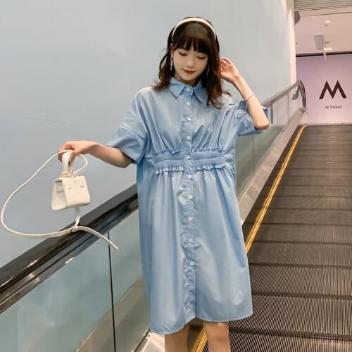 19751# Maternity Dress Summer Cotton Short Sleeves Loose Stylish Shirt Dress Pregnant Women Mom Dress