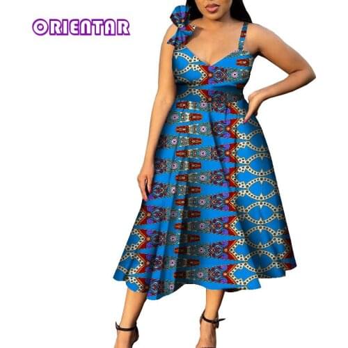 2021 Summer Dress for Women Off Shoulder Dashiki Ankara Dresses African Print Bazin Riche Clothing Dress Plus Size WY8569