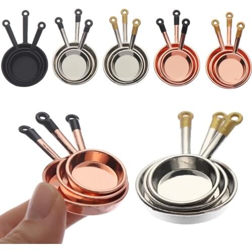 3Pcs/Set 1:12 Scale Dollhouse Accessories Miniature Cookware Dollhouse Playing House Kitchen Furniture Frypan Saucepan Model