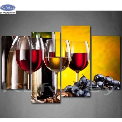 4 Pieces Wall Picture Kitche Painting Wine 5D DIY Diamond Painting,diamond Embroidery Full Cross Stitch Rhinestone Mosaic 5d art