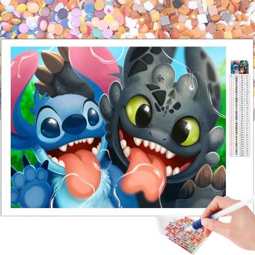 Diamond Painting Cartoon Disney Animal Naughty Monster and Black Dragon 5D DIY Mosaic Embroidery Square Round Cross Stitch Kit