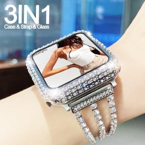 Diamond Strap and Case for Apple Watch Series 6 SE 5 4 3 2 1 38MM 42MM Cover For Iwatch 38mm/42mm/40mm/44mm watch accessories