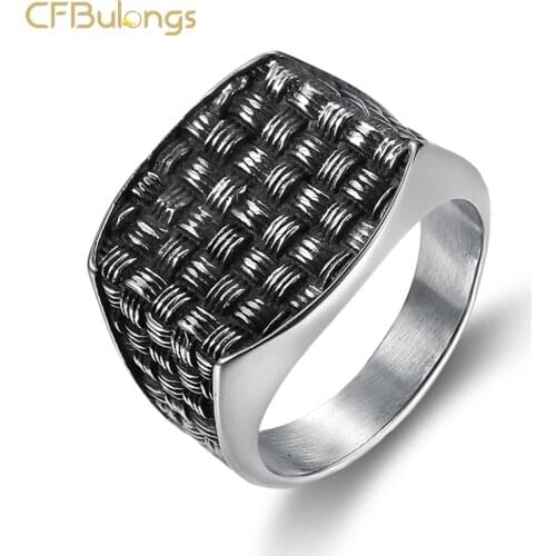 CFBulongs Fashion Charm Mesh Woven Stainless Steel Mens Ring Punk Hip Hop Rock Boyfriend Riding Jewelry Creative Gift