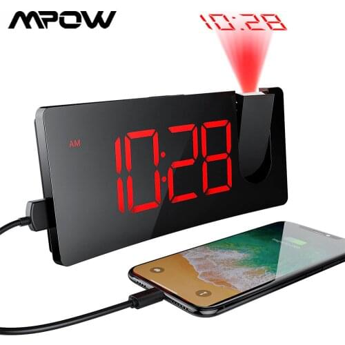 Mpow digital alarm clock Upgraded LED Projection Clock 5-inch Curved-Screen 4 adjustable brightnesses USB Charging Port