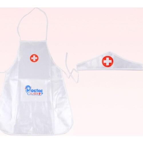 Kids Doctor Nurse Cosplay Costume Apron with Headdress Hat Halloween Uniforms Q0KE