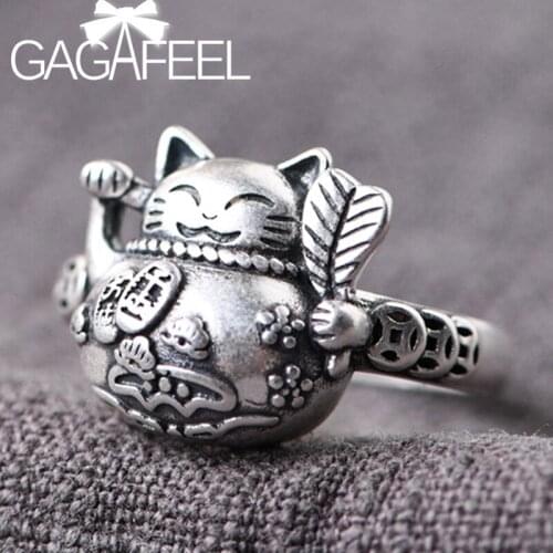 GAGAFEEL 925 Sterling Silver Matte Ancient Coin Cat Rings Thai Silver Fashion Silver Engagement Rings for Women Fine Jewelry