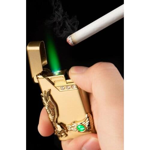 Retro Personality Gas Cigarette Lighter Diamond Inlaid Metal Windproof Butane Lighter Mens Smoking Cigar Small Accessory Gift