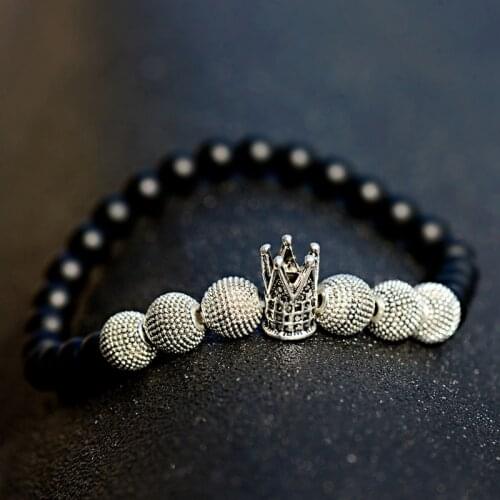 Classic Crown Natural Stone Bracelets Men Charm Ball Natural Stone Beaded Bracelet Jewelry For Women Pulseira Bileklik